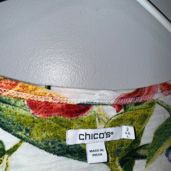 Chico's Floral Print Scoop Neck Puff Sleeve Top In White US Size Large - Picture 7 of 7